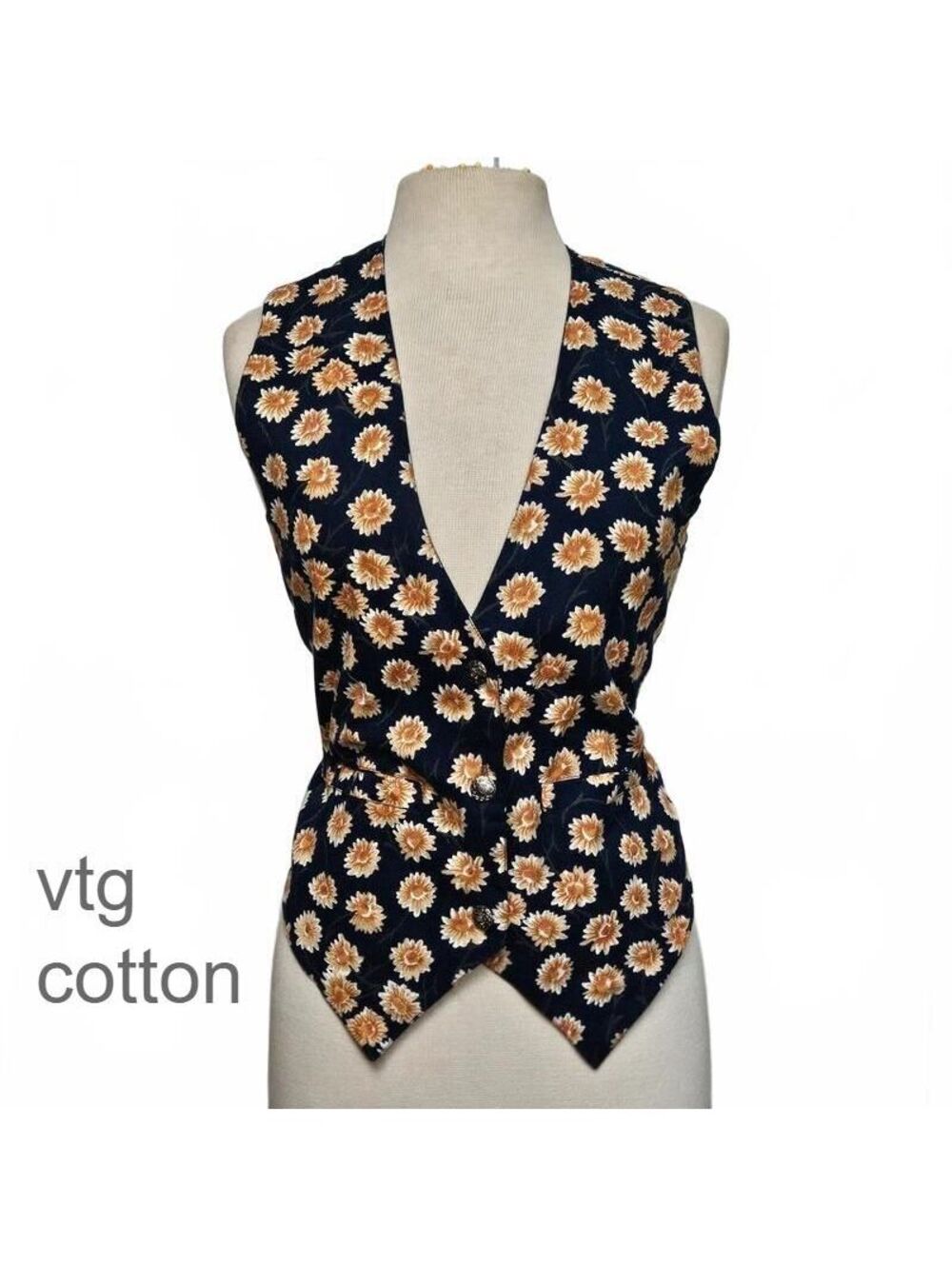 90z Vtg cotton sunflower tie back vest
